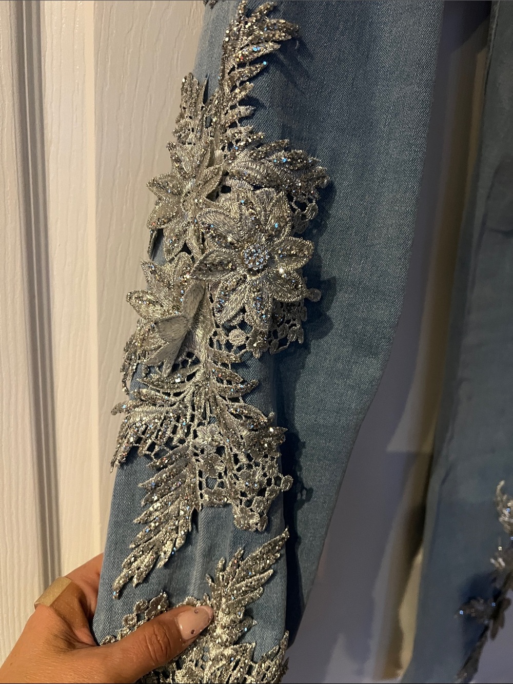 VENUS Light Blue Skinny Jeans with Silver Floral Appliqués - Picture 7 of 7